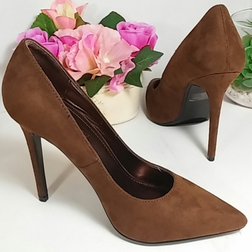 🆕 Chocolate Brown Pointed Toe Pumps Faux Suede 🆕 - Picture 6 of 8
